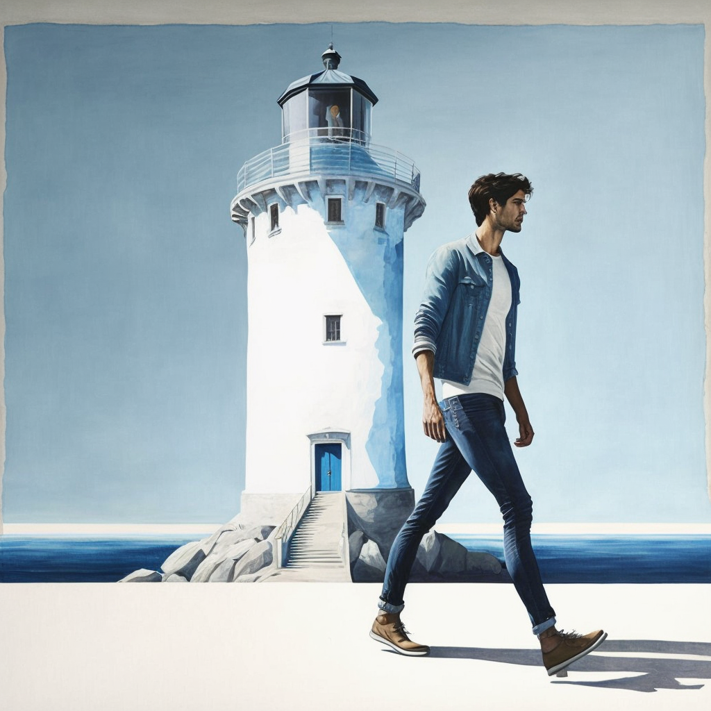 Man wearing skinny jeans near lighthouse